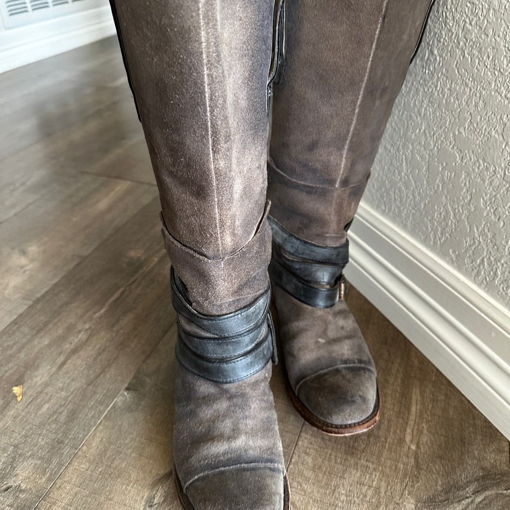 Freebird by Steven Gray and Black Combat Boots with Distressed Leather